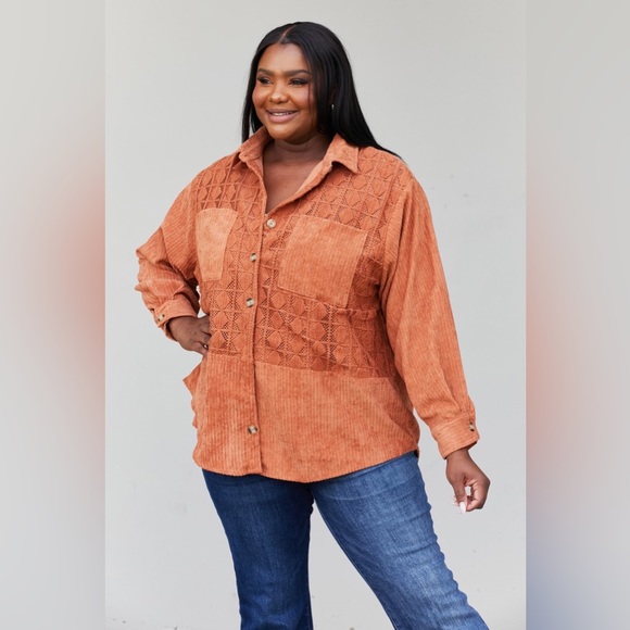 Button-Up Spliced Lace Shacket - Picture 6 of 8